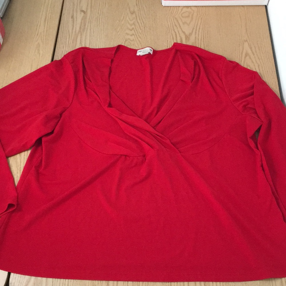 Womens Notations Stretchy Vneck Shirt 3/4” Length Sleeve-Long Sleeve Red Size 3X